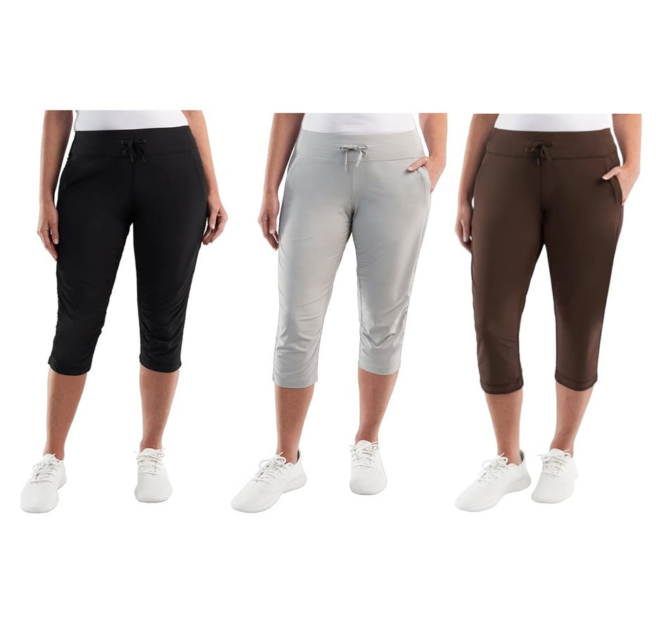 3 x SIGNATURE Women's Active Capri, Size M, Black/Light Grey/Brown, 7771750
