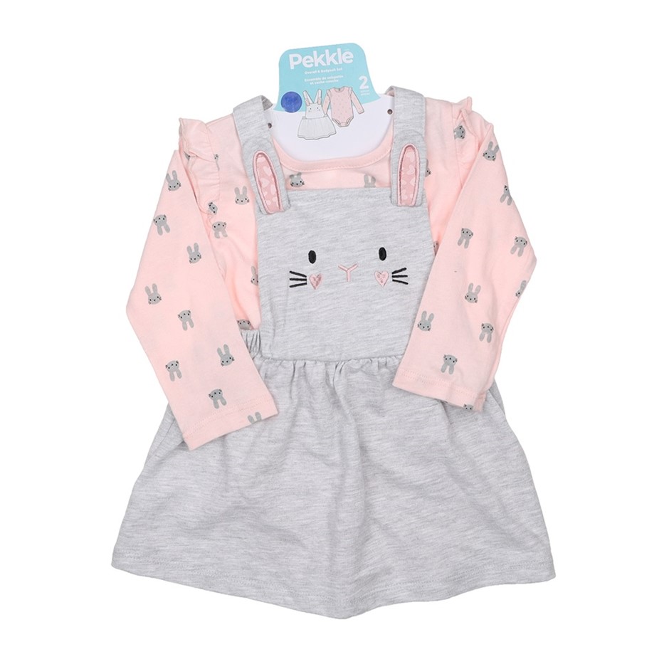 PEKKLE Baby's 2pc Overall & Bodysuit Set, Size 12M, 904 Bunnies. Buyers No