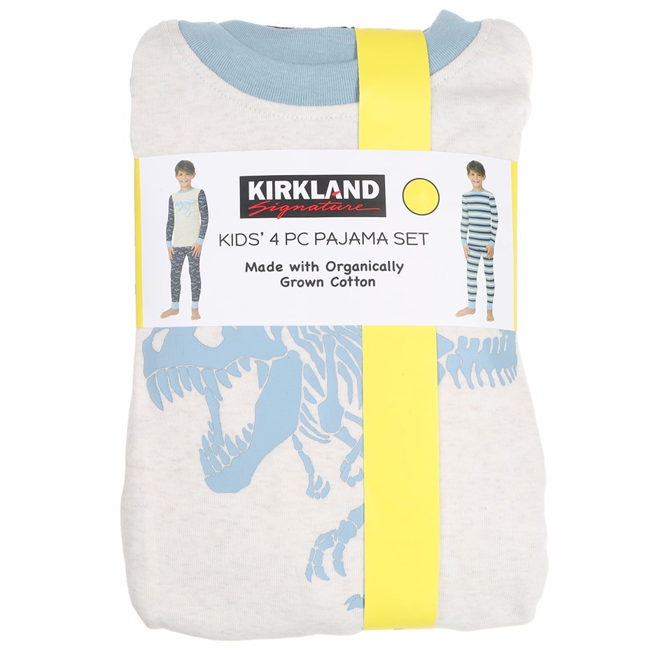4pcs x SIGNATURE Boy's Organic Cotton Pajama Set, Size 4, Dinosaur Blue. B