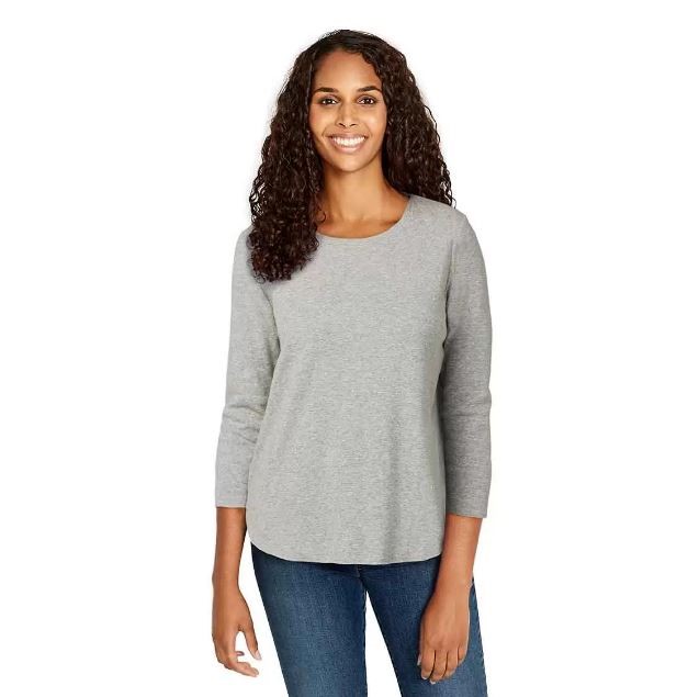SIGNATURE Women's 3/4 Sleeve Slub Tee, Size XS, 100% Cotton, Grey. Buyers