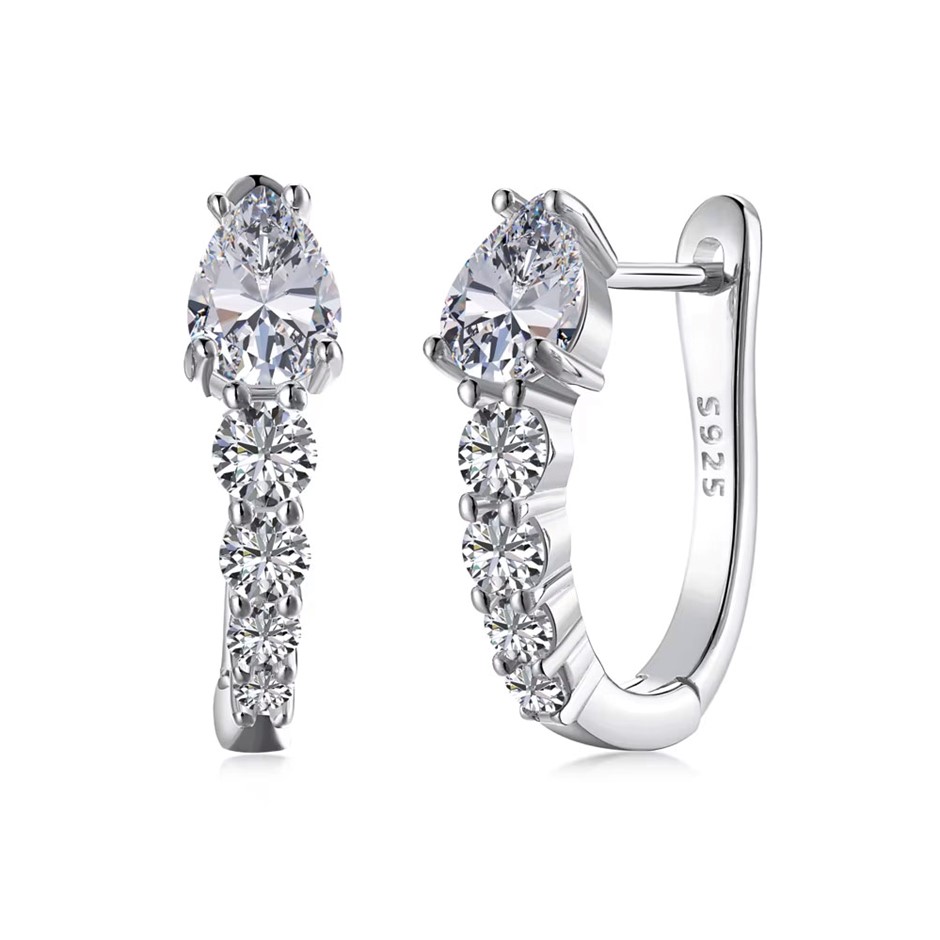 Teardrop Snake 925 Sterling Silver Simulated Diamonds Hoop Earrings
