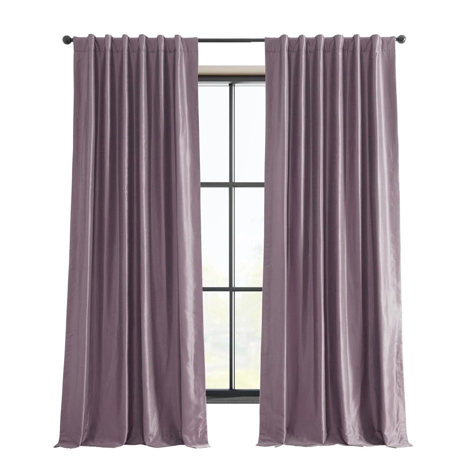 HALF PRICE DRAPES Blackout Vintage Textured Faux Dupioni Curtain, Smokey Pl