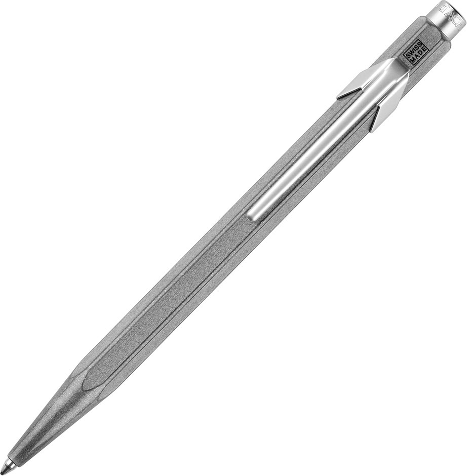 CARAN D'Ache 849 Premium Line Ballpoint Pen, Blue Ink, Silver.  Buyers Note