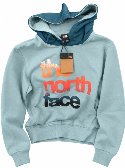 The North Face Women’s Cropped Pullover Hoodie Light Teal/Blue Graphic Logo