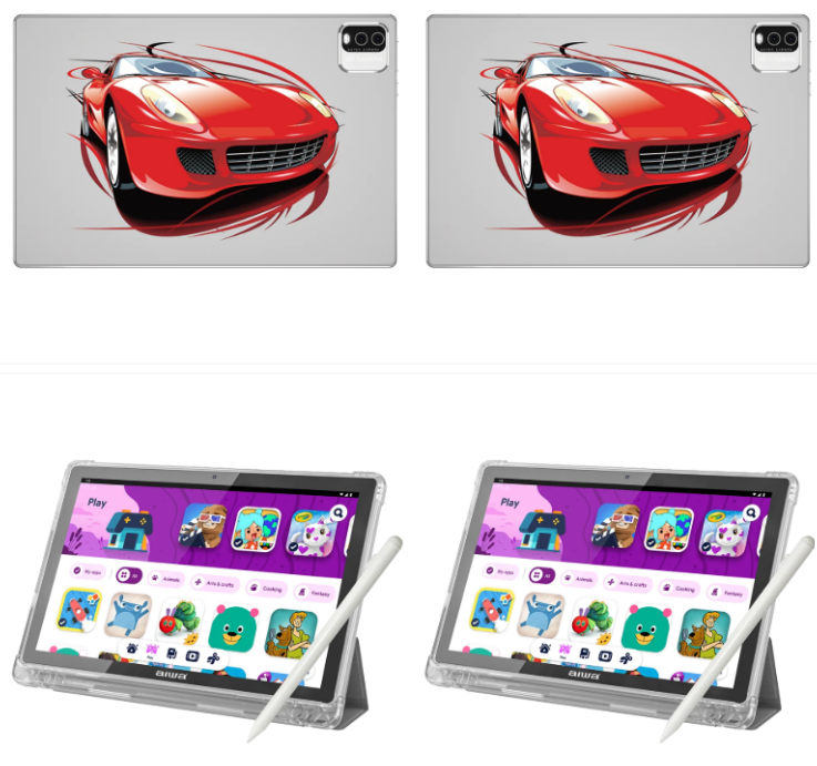 2x AIWA 10.1" Kids Wifi Tablet with Stylus Pen & Foldable Case, Grey, 4GB R