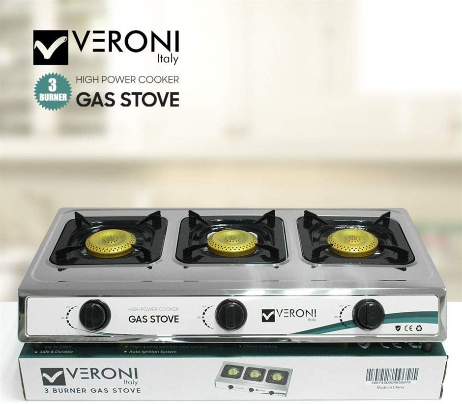 Veroni Italy Stainless Steel 3 Burner Gas Stove