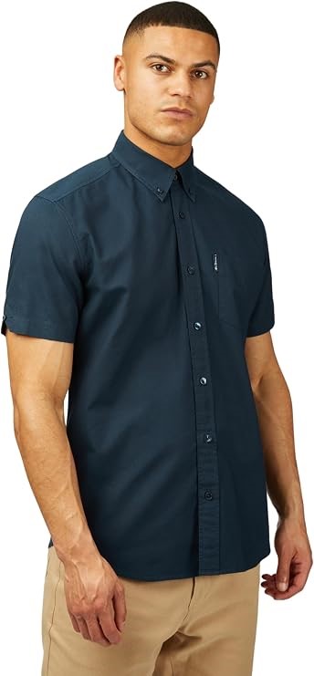 Ben Sherman Men's Signature Oxford Short Sleeve Shirt Dark Navy, Large