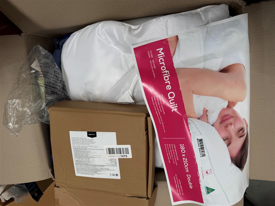Assorted Box of Bedding incl: Microfibre Quilt and more.  NB: Items may not