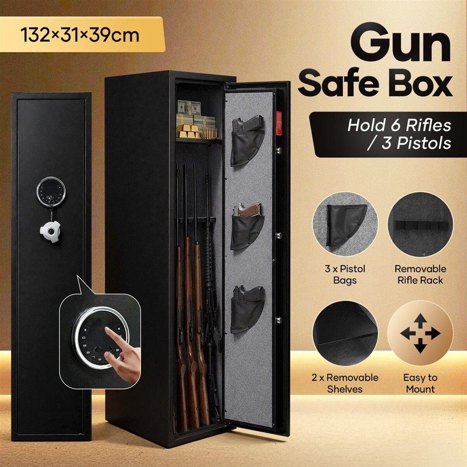 Gun Safe Cabinet Holds 6 Rifles 3 Pistols with 2 Shelves LED Keypad