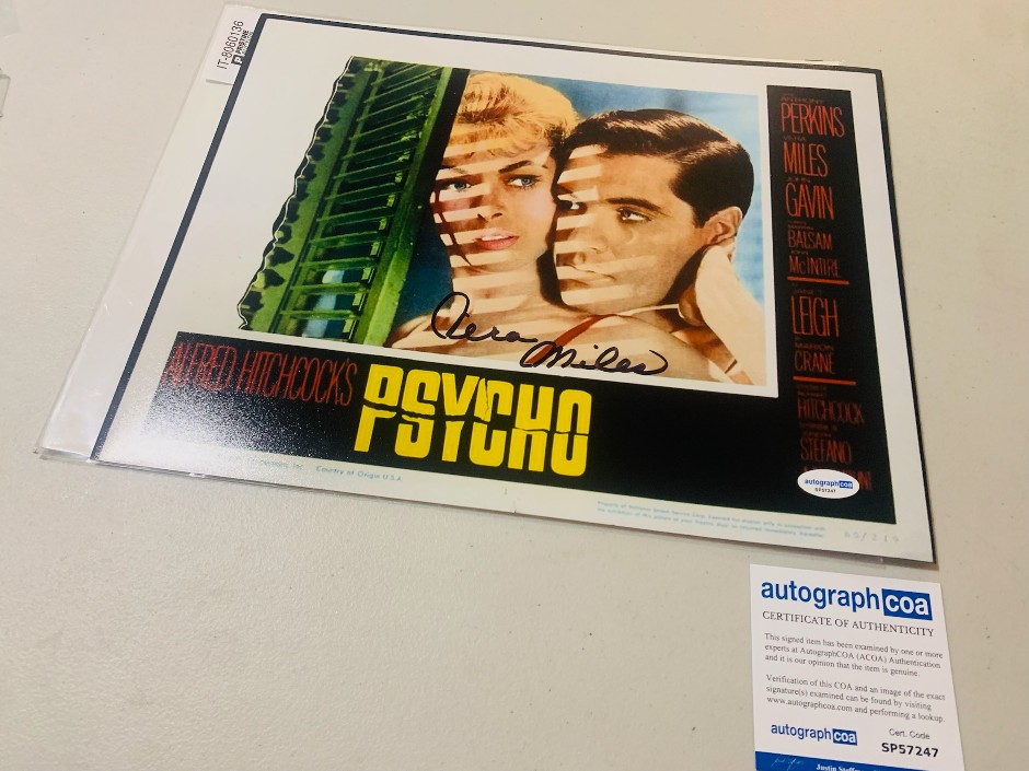 Vera Miles signed Psycho movie poster/memorabilia- ACOA COA