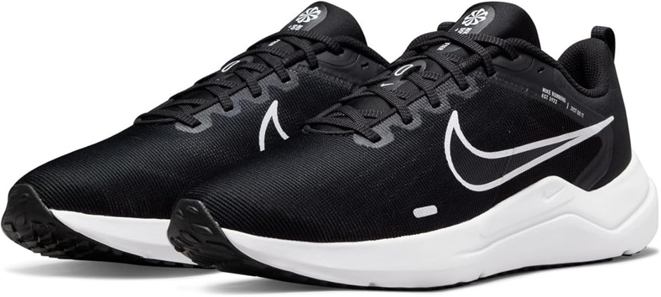 NIKE Men's Downshifter 12 Running Shoes, Size US 8.5, Black/White/Smoke Gre