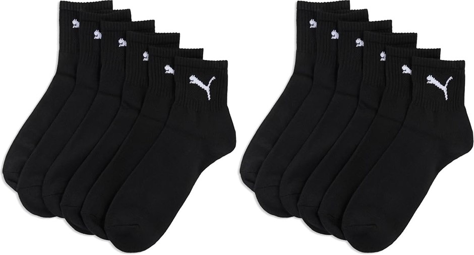 2 x 3 Pairs PUMA Short Crew Sports Socks, Black, 2.5-5 UK (35-38)