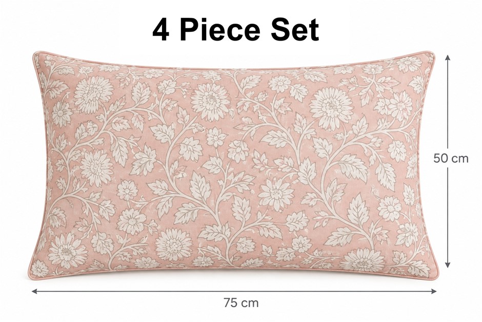 MISS SUNDARA 4 Piece Botanical Floral Block Print Quilt Pillow Cover (50cm