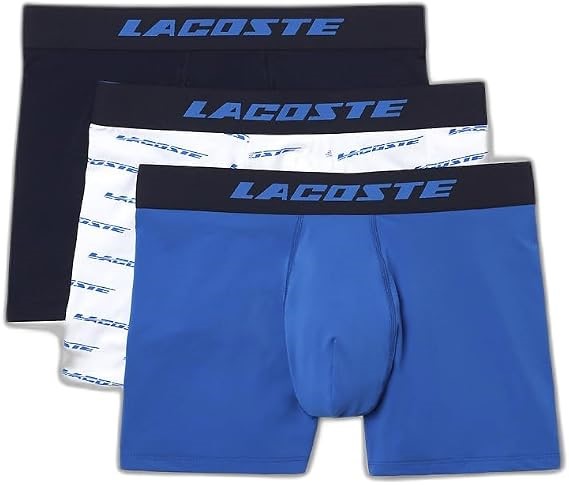 LACOSTE Men's Microfiber Printed Trunk Shorts 3 Pack [Official], Blue, X-La