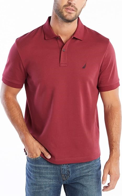 NAUTICA Mens Classic Fit Short Sleeve Solid Soft Cotton Polo Shirt, Barolo