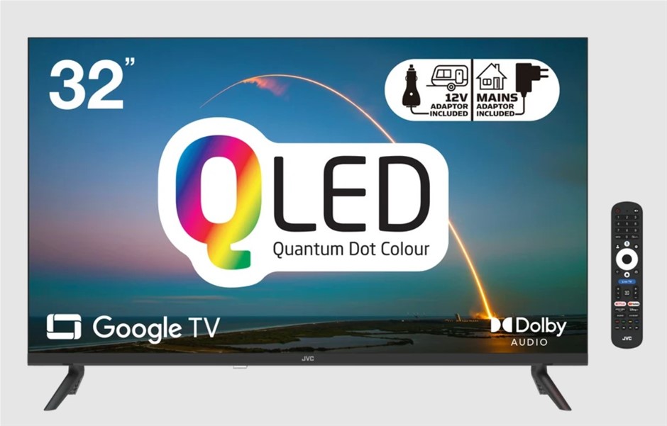 JVC 32" Travel Smart QLED TV with Google TV, Bluetooth Remote and 12V Trave