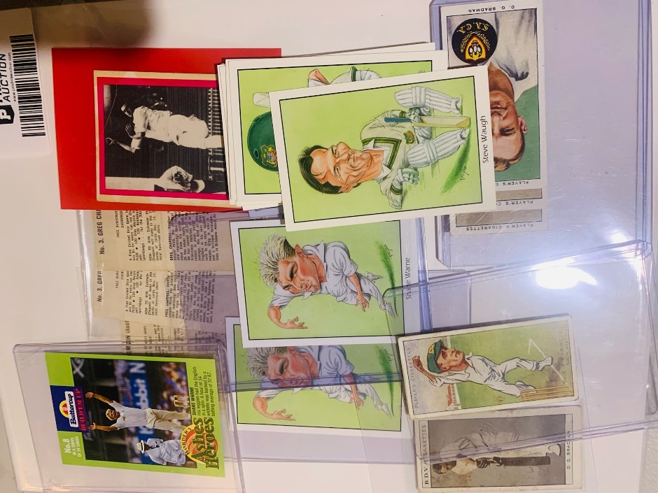 Lot of cricket cards/memorabilia vintage Bradman , Rookie Warne Lillie e
