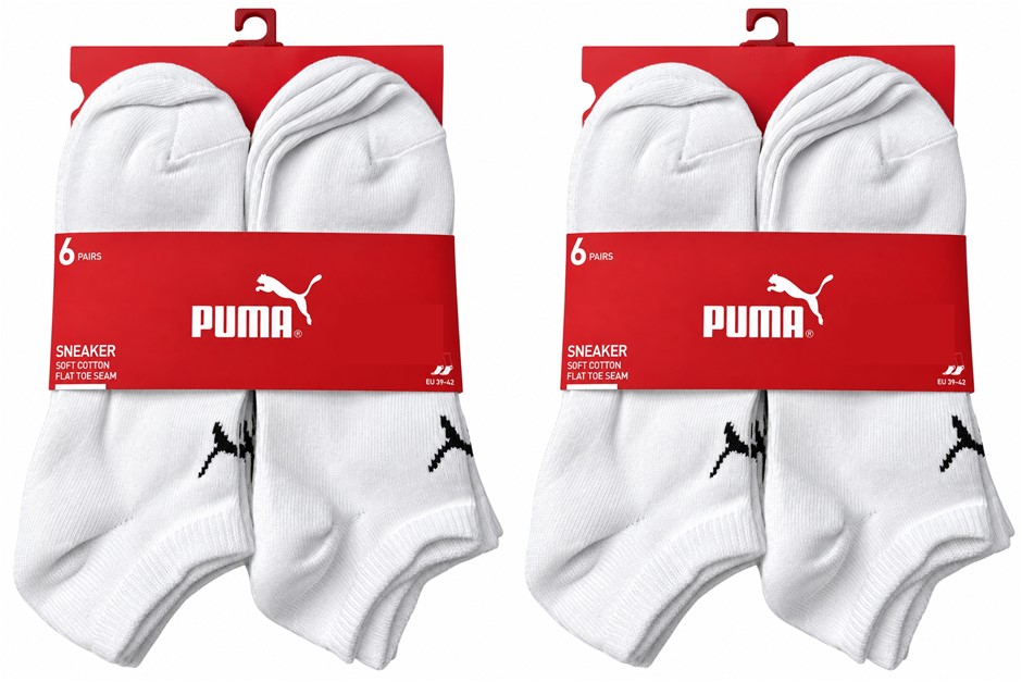 2 x 6 Pairs PUMA Unisex Elements Sneaker Socks, White, US7-9, 907984.