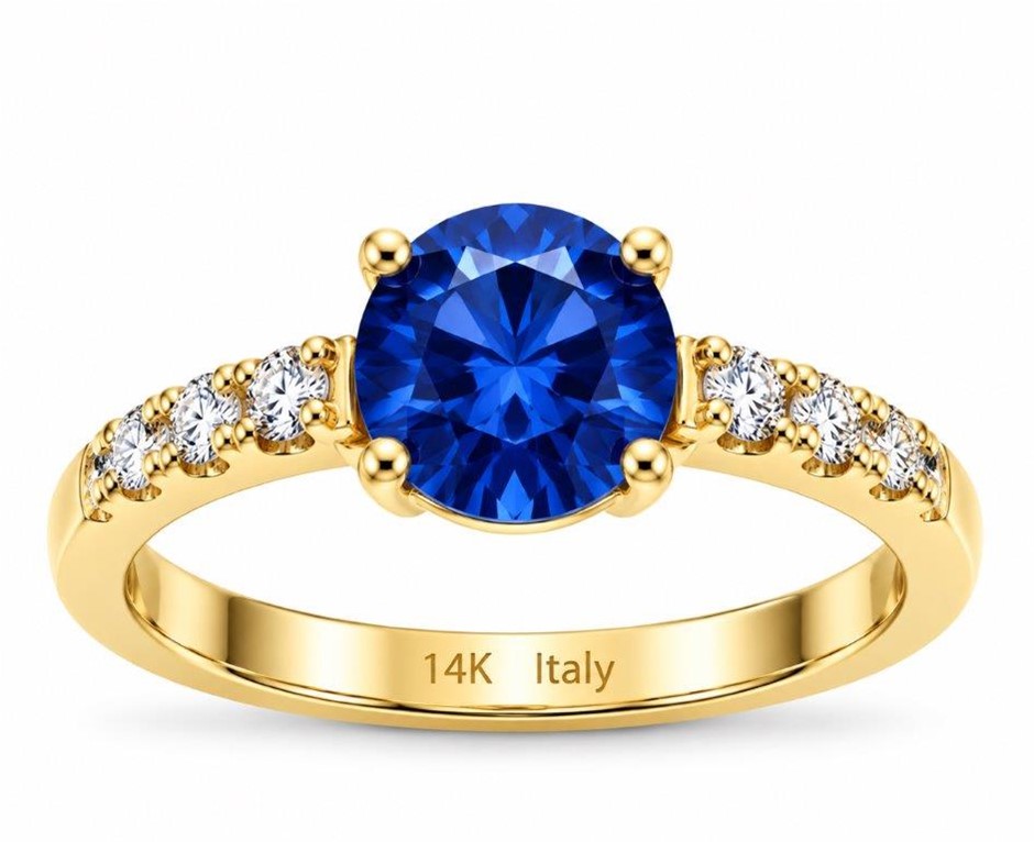 14K/Italy Stamped Yellow Gold Filled Deep Blue Solitaire Ring Bonus Gift8US