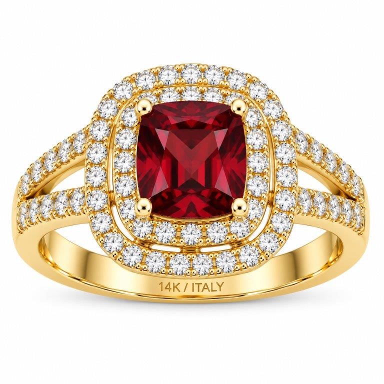 14K/Italy Stamped Yellow Gold  1.5CT Princess ct Red Ring -6 US-Bonus Gift