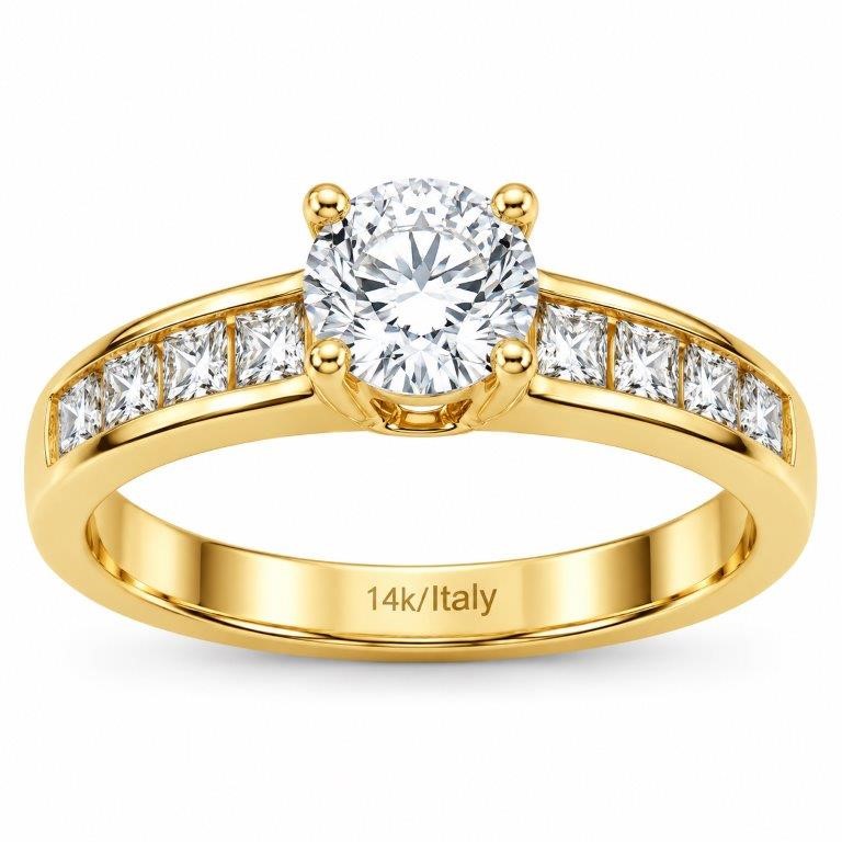 14K/Italy Stamped Yellow Gold Filled white Solitaire Ring - 9US-Bonus Gift