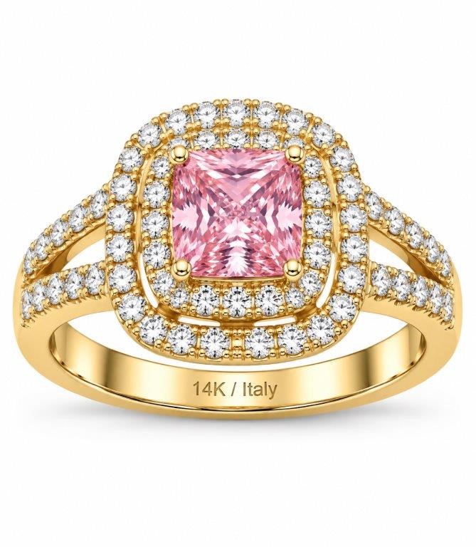 14K/Italy Stamped Yellow Gold 1.5ct Pink Princess ct Ring-7 US-Bonus Gift