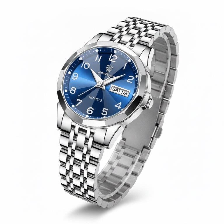 Jewelzmerchants – Luxury Silver-Tone Blue Dial Waterproof Watch