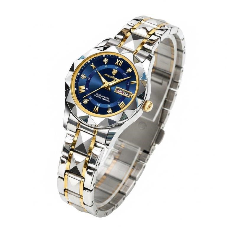 Jewelzmerchants – Luxury Two-Tone Blue Dial Waterproof Watch