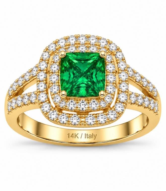 14K/Italy Stamped Yellow Gold Filled Princess Cut Green Ring Bonus Gift8US