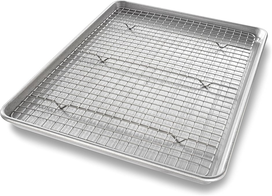 USA PAN Bakeware Half Sheet Baking Pan & Bakeable Nonstick, Cooling Rack Se