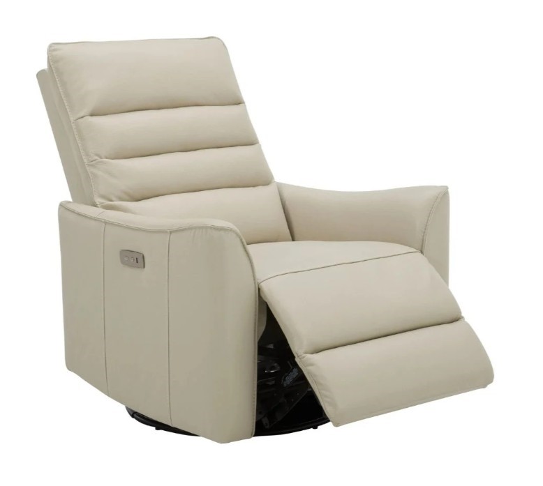 GILMAN CREEK Contemporary Leather Power Swivel Recliner. NB: Used, not in o