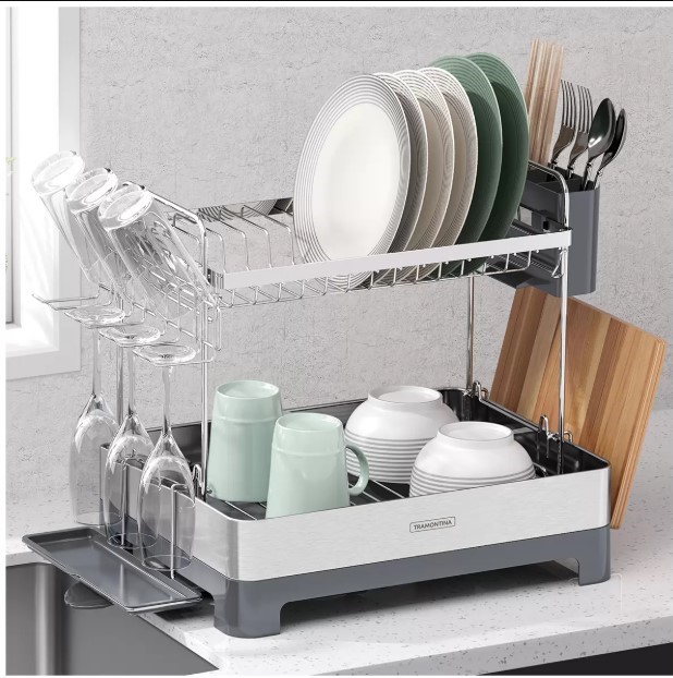 TRAMONTINA Stainless Steel 2-Tier Dish Drying Rack. N.B: Used, not in origi