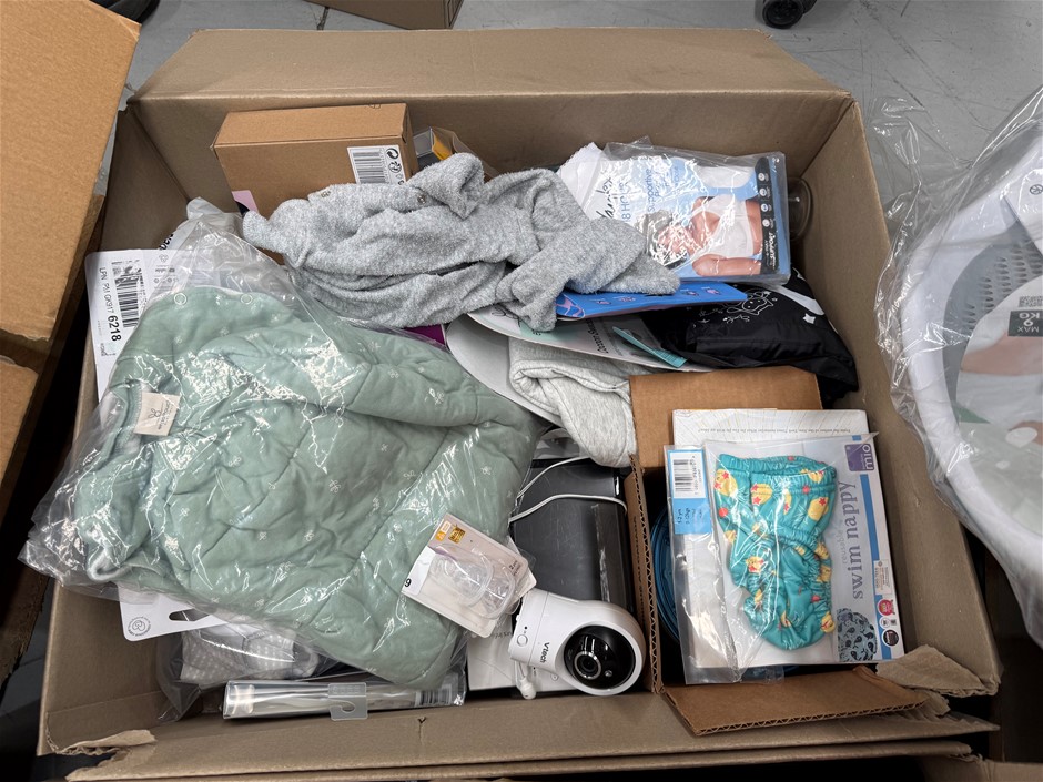 Assorted Box of Baby Items incl Camera, Clothing and more. Items may not be