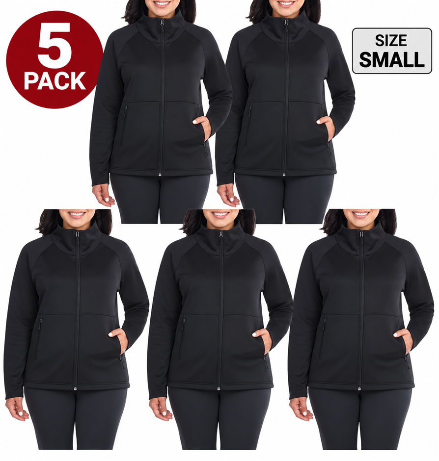 5 PACK SIGNATURE Women's Stand Collar Fleece Jacket, Size Small, 96% Polyes