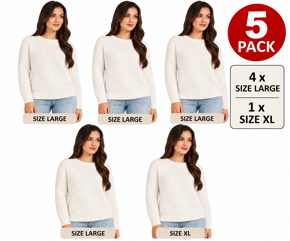 5 PACK MATTY M Women's Sweater, Size L & XL, 100% Cotton, Ivory.
