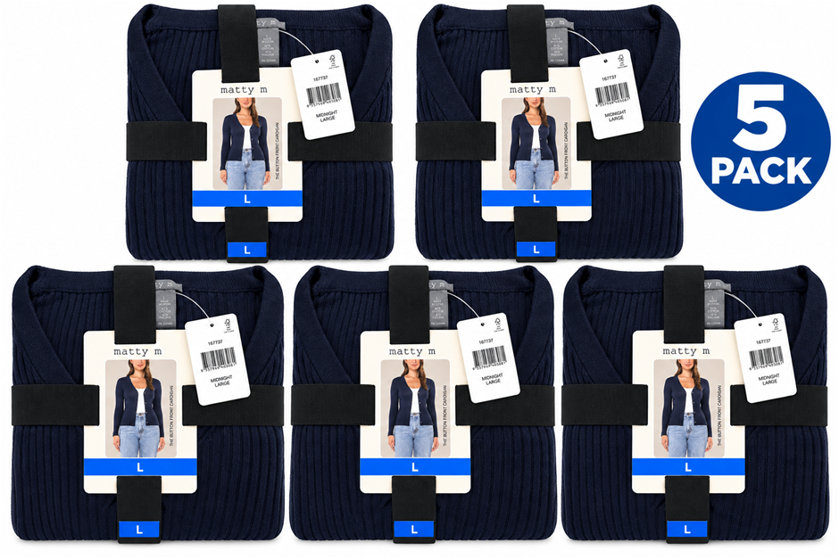 5 PACK MATTY M Women's Cardigan, Size L, 30% Cotton, Midnight/Dark Navy.