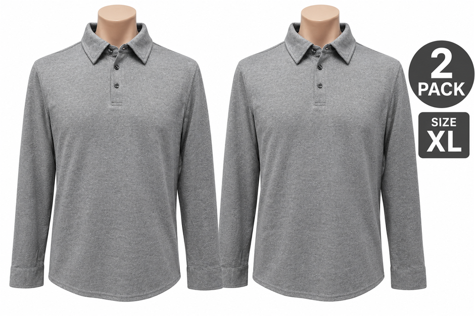 2 PACK ENGLISH LAUNDRY Men's Long Sleeve Polo, Size XL, 32% Cotton, Charcoa