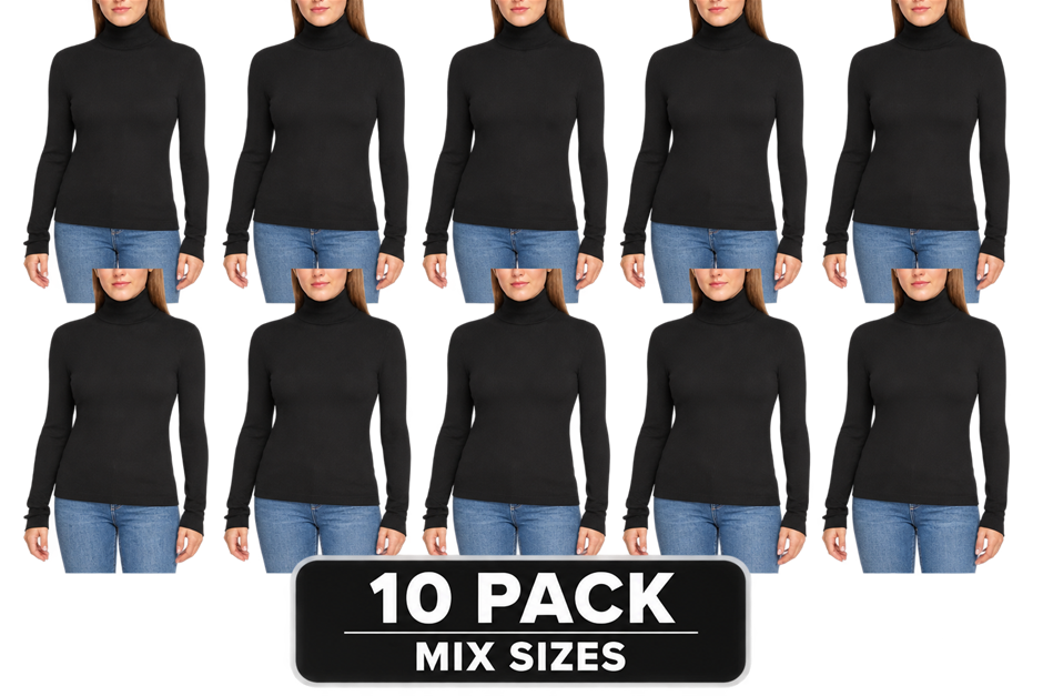 10 PACK ANDREW MARC Women's Textured Turtleneck, Mix Sizes, Black.