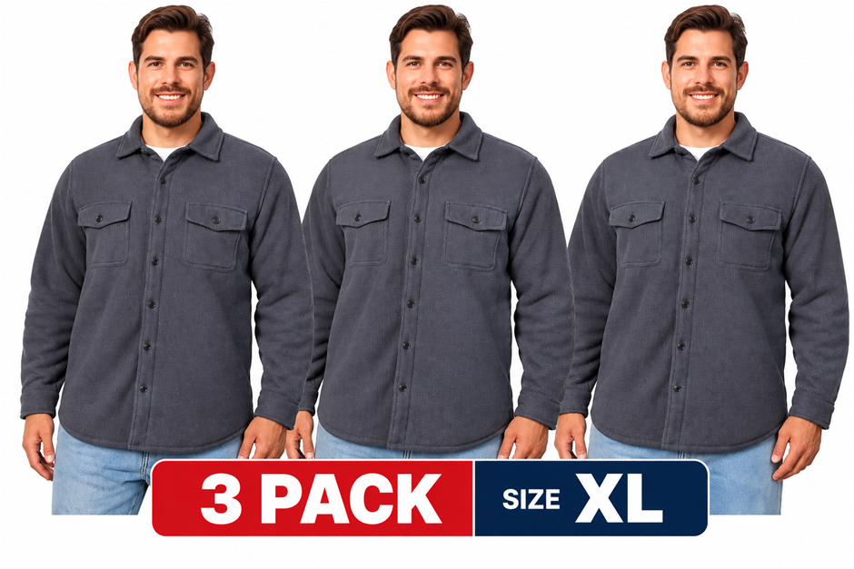 3 PACK FREEDOM FOUNDRY Men's Fleece Shirt Jacket, Size XL, Navy.