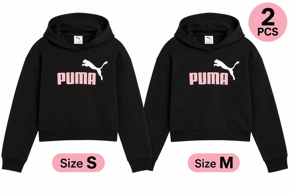 2 PCS of PUMA Girl's Essential 2 Colour No. 1 Logo Short Length Hoodie TR,