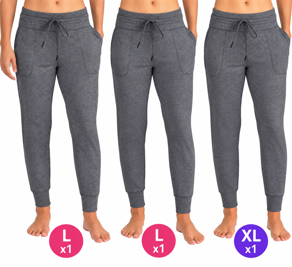 3 x LOLE Women's Lounge Pants, Size L & XL, Light Grey.
