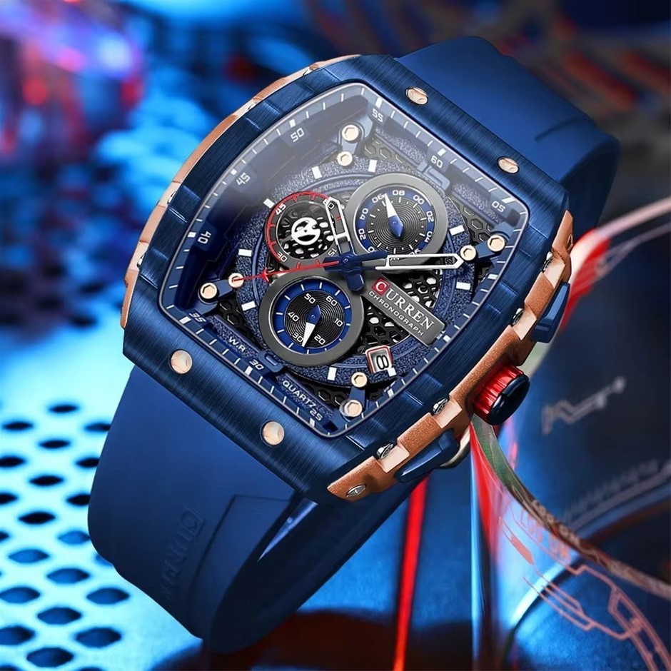 CURREN SS Luxury Blue & RG Square Men's Chronograph Watch