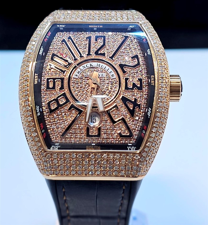 FRANCK MULLER VANGUARD AUTO 44MM 18K ROSE GOLD V 45 SC DT 5N BR NR BXP COA