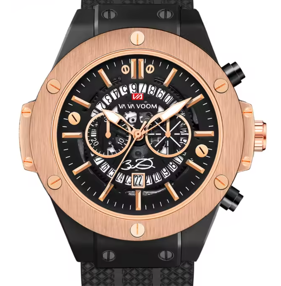 VOOM ROSE Black Silicone Men's Hand 46mm Quartz Watch