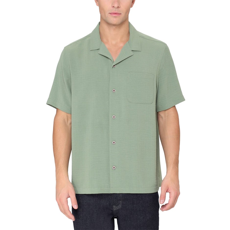 IKE BEHAR Men's Camp Collar Shirt, Size S, Green.