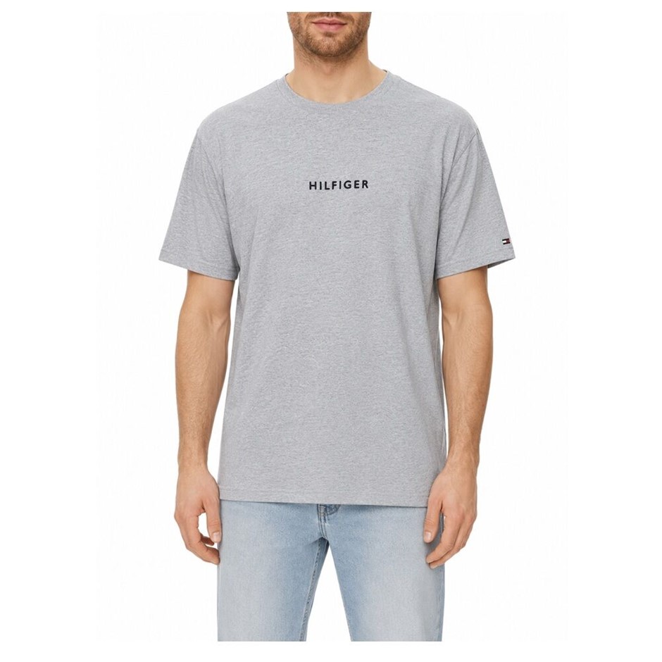TOMMY HILFIGER Small SS Hilfiger Tee, Size L, 100% Cotton, Light Grey (P6I)