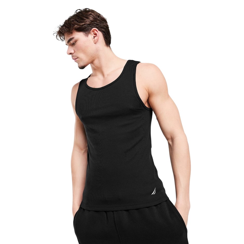 4 x NAUTICA Men's Classic Fit Singlets, Size L, 100% Cotton, Black.  Buyers
