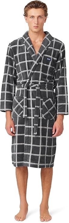BEN SHERMAN  Men's Wilder Fleece Robe. Size: Large. Colour: Black Check.