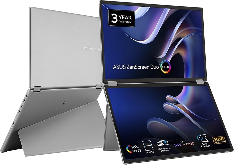 ASUS ZenScreen Duo OLED MQ149CD - Dual 14-inch OLED Panels (1920 x 1200, 16
