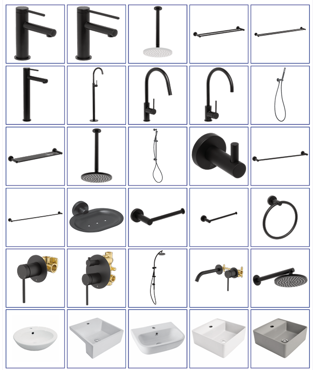 Bathroom Pack Matte Black with 5 bonus basins